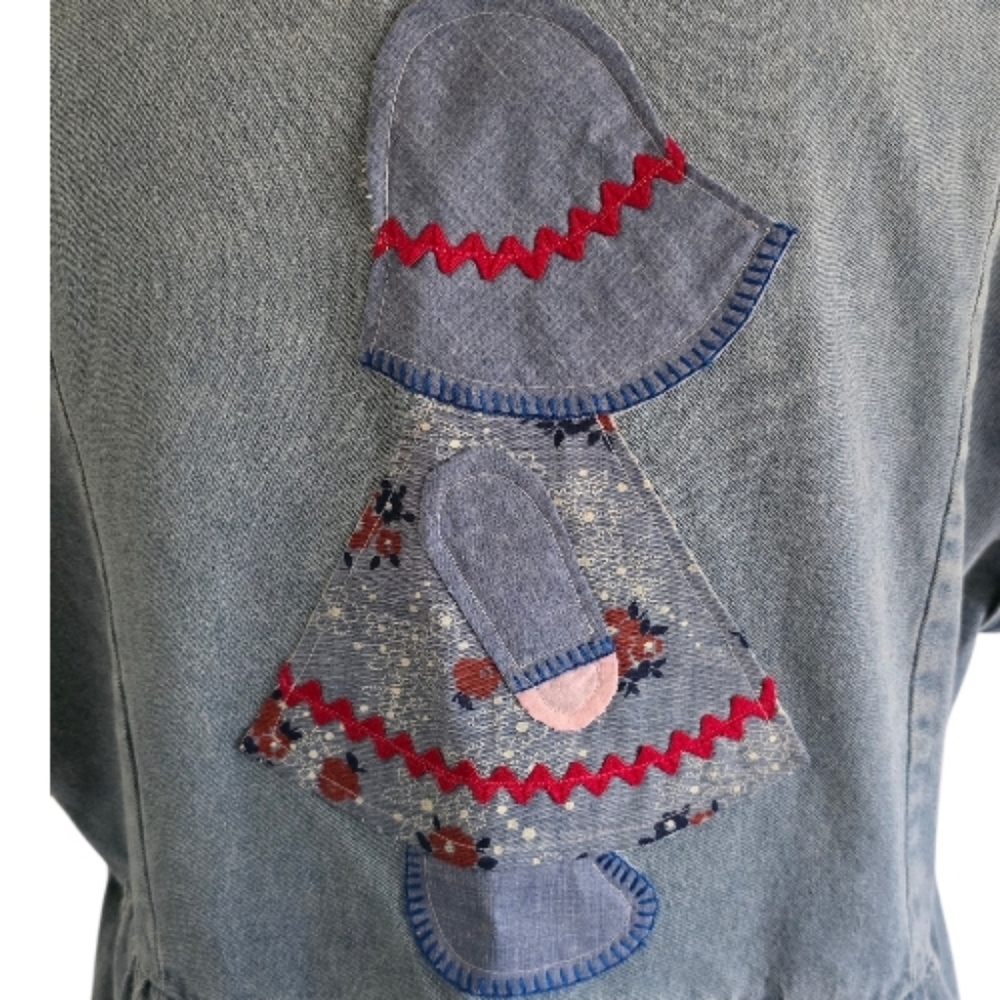 Upcycled Umgee Denim Dress With Holly Hobbie/Sun Bonnet Sue Patch, Size Small - Picture 4 of 4